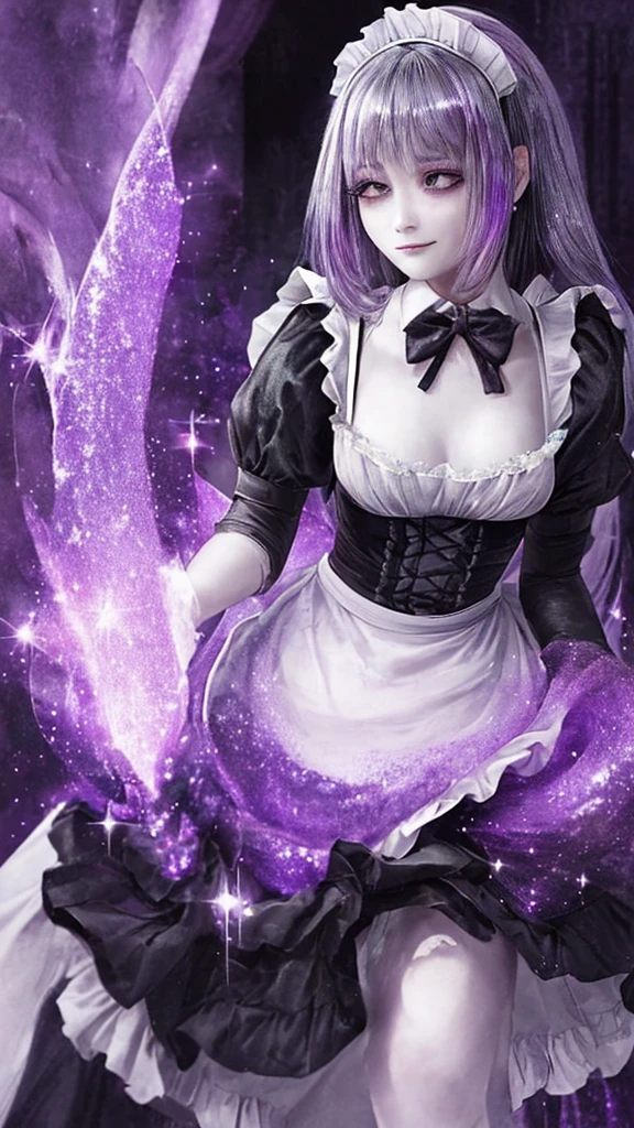 Beautiful maid, fantasy, ethereal, sparkle, black, purple, grey, white