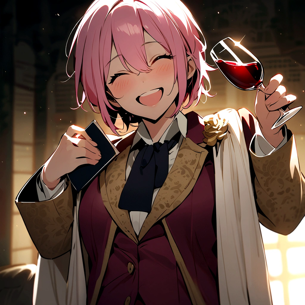 Aristocratic、Pink Hair、politician、Have documents、Wine glass in hand、Laugh together