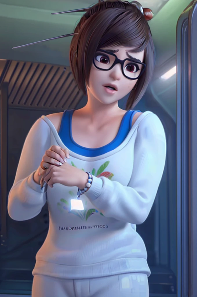 realistic, realism, photorealism, photo-realistic, high contrast, (photorealistic:1.4), 8k high definition detailed realistic,  (best quality, masterpiece:1.2),  photon mapping, radiosity, physically-based rendering, best quality, highly detailed, 1girl, owmei, fat, hoodie, ((upper body)), pajamas,