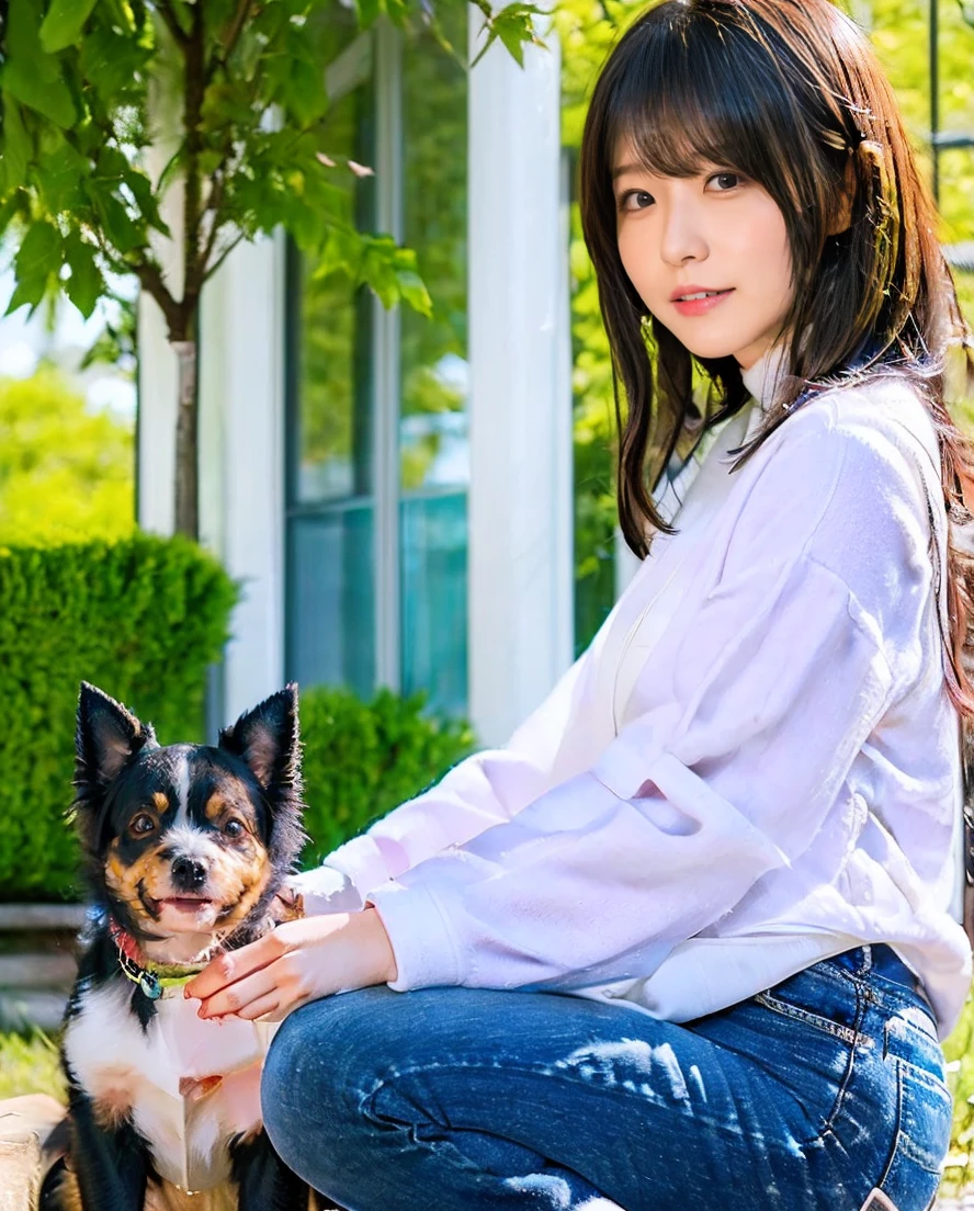 Staring at the dog、A woman playing with many small black puppies、Stylish white shirt and jeans、Super delicate dog expression、Being with a dog、A girl and a dog warming themselves by a bonfire、Lens flare、Hair blowing in the wind、Medium Hair、、Expressing the whiteness of one's breath、Photo from the waist up、Night city illumination shot、Cowgirl Shot、Fur coat、豪華なグレーのミンクのFur coat、Wear fine leather boots、Luxury Bags、Inner turtleneck、Silver necklace and small silver earrings Millionaire style:1.4))、Full body photo、smile、 Caustics、Highly detailed photos、Very beautiful woman 、Ample breasts、No makeup、(8K、RAW Photos、Highest quality、masterpiece:1.2)、(Realistic、Realistic)、1 Girl、((Medium Short Hair、Midwinter、Cold region Snow falling、The wind is blowing、Fluttering Hair、Blur the background、Colorful illuminations、Looking into the camera:1.4))、