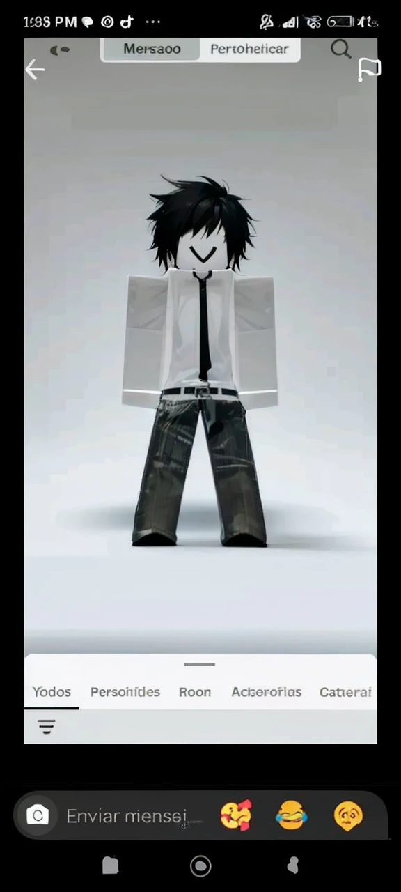 15 year old boy with white skin and white sweater with black pants and black hair