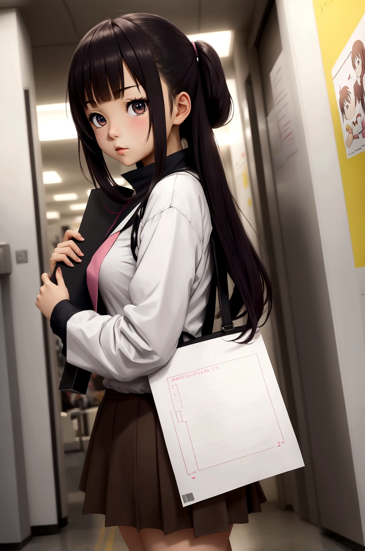 Anime girl holding a blank poster in her hands