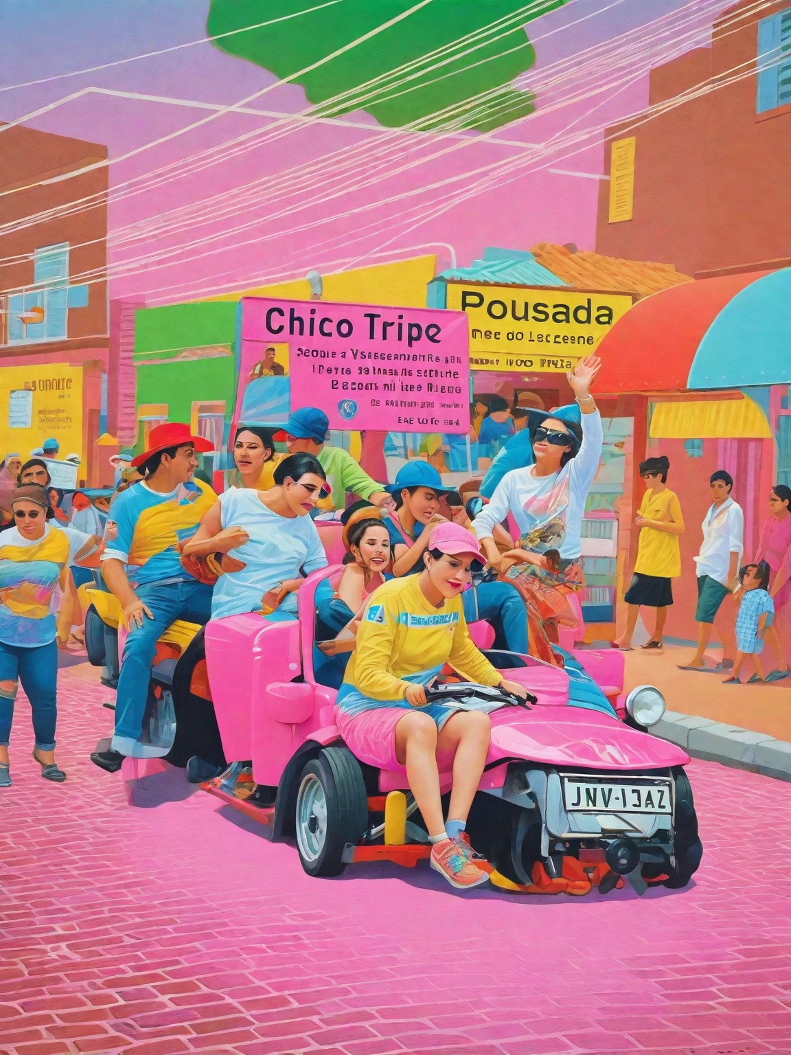 people riding in a pink car with a license plate on the back, by Silvia Pelissero, festival, 🚿🗝📝, olivia de bernardinis, by Matteo Pérez, tourism, Description, in sao paulo, Gita, album photo, 2 0 2 2 photo, bispo do rosario, por Antonín Chittussi, Andreia Rocha