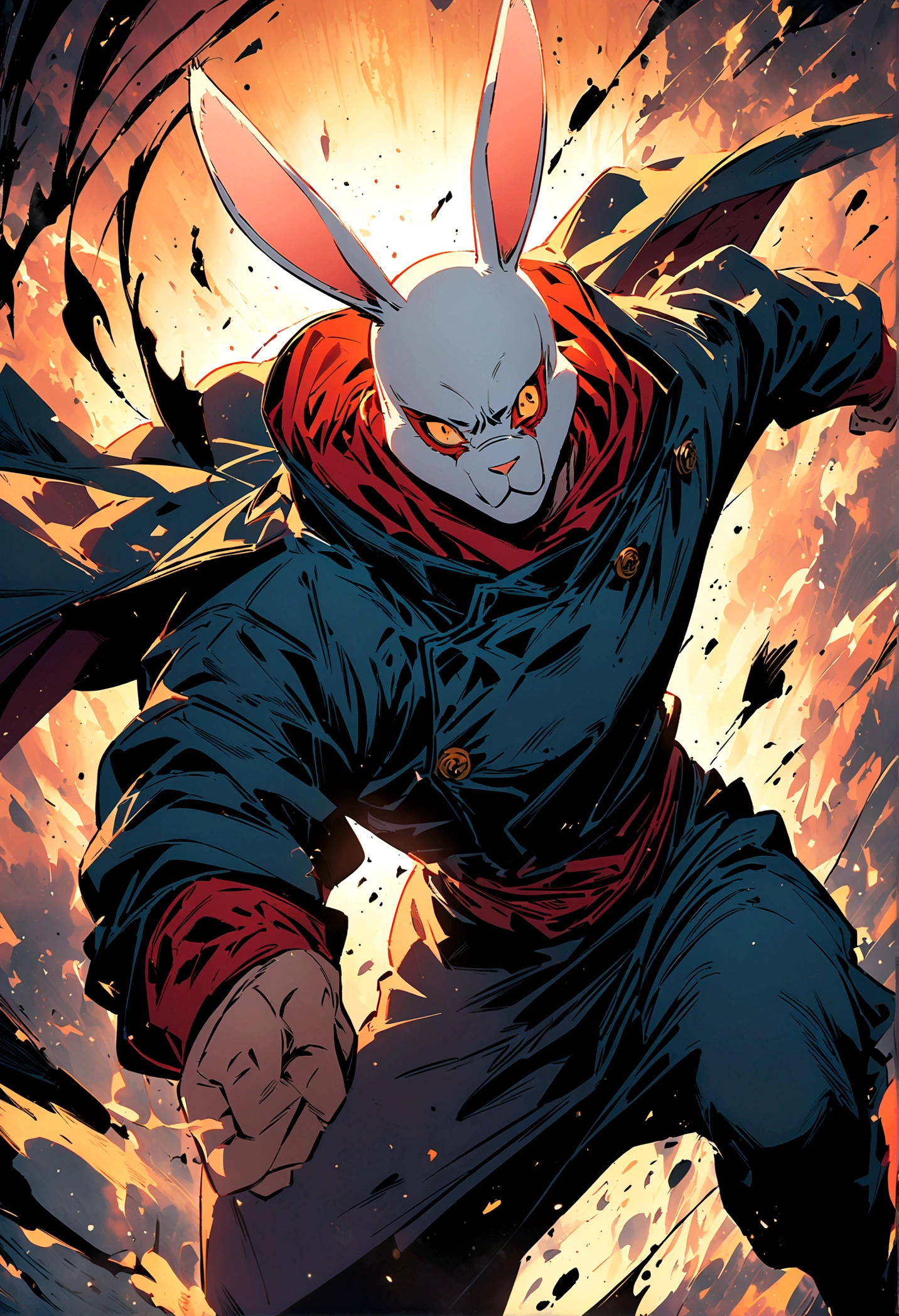 (jujutsu kaisen art style), stuffed bunny, big ears, artwork