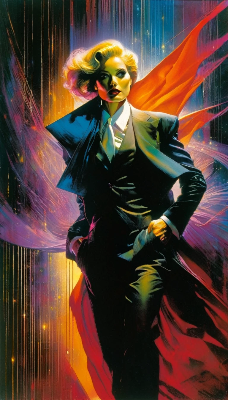 The art of seduction (art inspired in Bill Sienkiewicz). oil painting) (best quality,4k,8k,highres,masterpiece:1.2),ultra-detailed,(realistic,photorealistic,photo-realistic:1.37),intricate details,vivid colors,sharp focus,professional,Dave McKean artwork, oil touch of surrealism,oil painting style