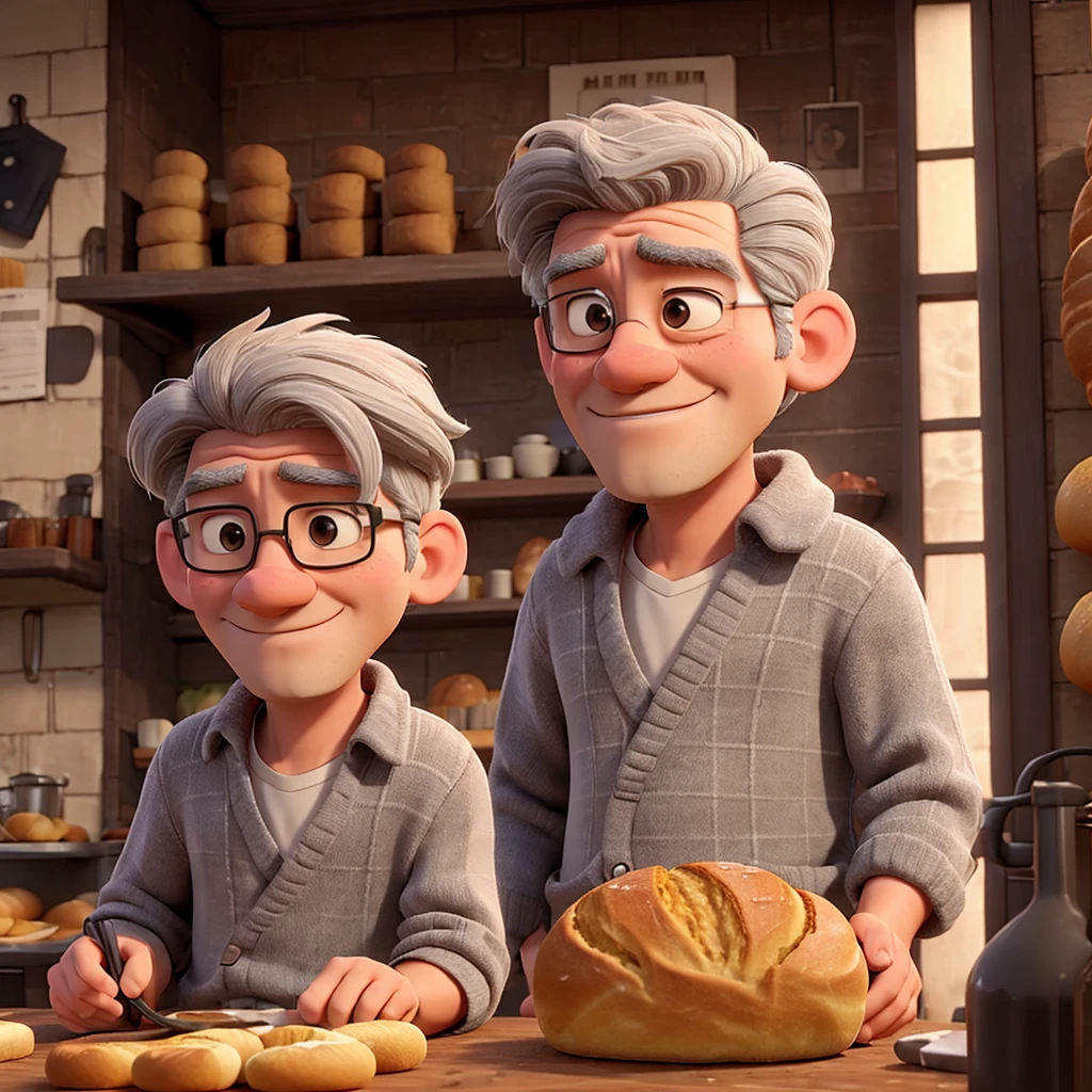 Man gray hair and bread