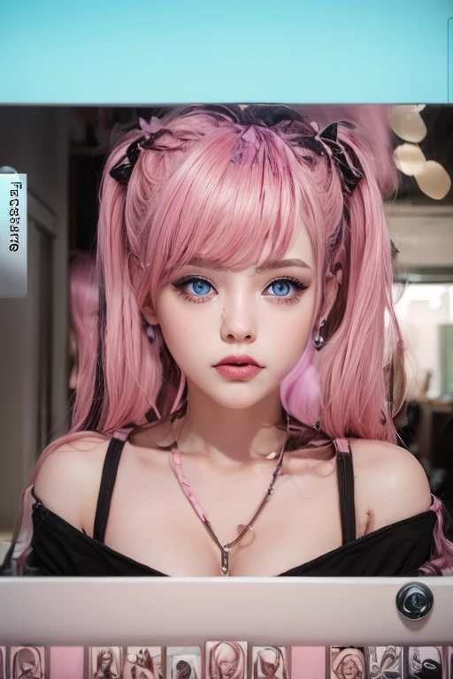 Pink hair girl, blue eyes, censured