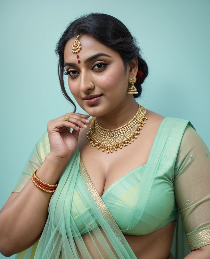 Foto RAW, photorealistic, photography, full body shot, master shot, perfect eyes, goddess like beauty, pierced eyes, perfect thick chubby mallu Desi aunty bhabhi, Wearing a Stanapatta, a chest-band.Saree model, model Photography, Indian saree shoot, Indian traditional wear advertising photography, traditional wear brand shoot, face of Indian actress Sonakshi Sinha, masterpiece, realistic, realism, incredible details,  pleasure, photorealism, detailed skin, skin pores, high contrast, photorealistic Artstation 8k HD digital art trend of high definition and detailed realistic skin texture, ultra detail, realistic skin texture, armature, best quality, ultra high definition, (photorealistic:1.4),, high resolution, detail, raw photo, sweat, Re sharp, by Lee Jefferies Nikon D850 Film Stock Photo 4 Kodak Portra 400 Camera F1.6 Lens Rich Color Ultra Real Realistic Realistic Textures Dramatic Lighting Unreal Engine Trending at Art Station Cinestill 800,(pele altamente detalhada: 1.2), 8k UHD, DSLR, soft-lighting, alta qualidade, grain of film, Fujifilm XT3,she didn't like to wear blouse or bra, she is happy to wear only saree, she hates blouse or bra, detailed hairy armpits, hyper realistic skin, skin pores, sweat, veins, 