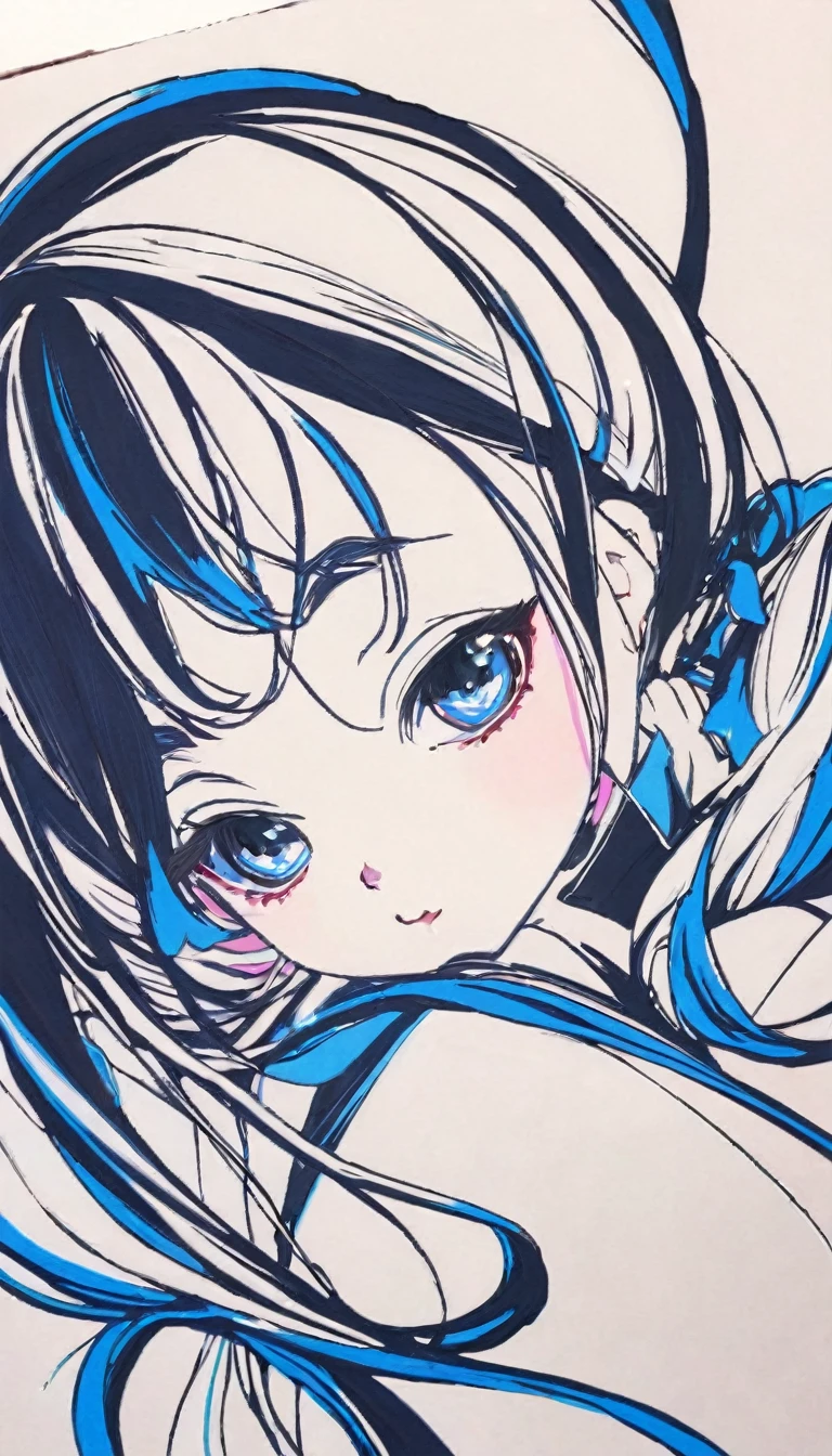 With rough pen strokes、Twin-tailed Girl、