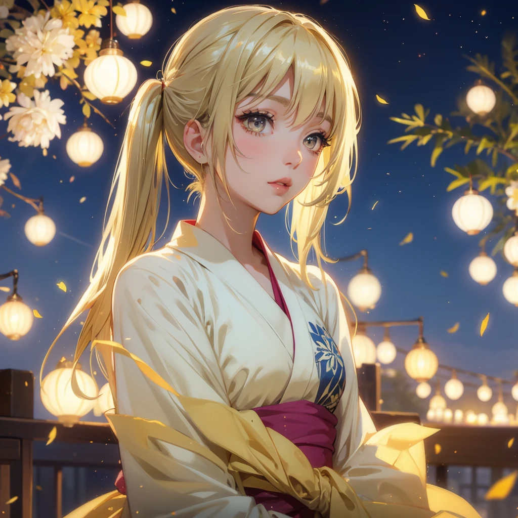 Layla , kimono night in firework , blonde hair, pigtailed haired , yellowish eyes