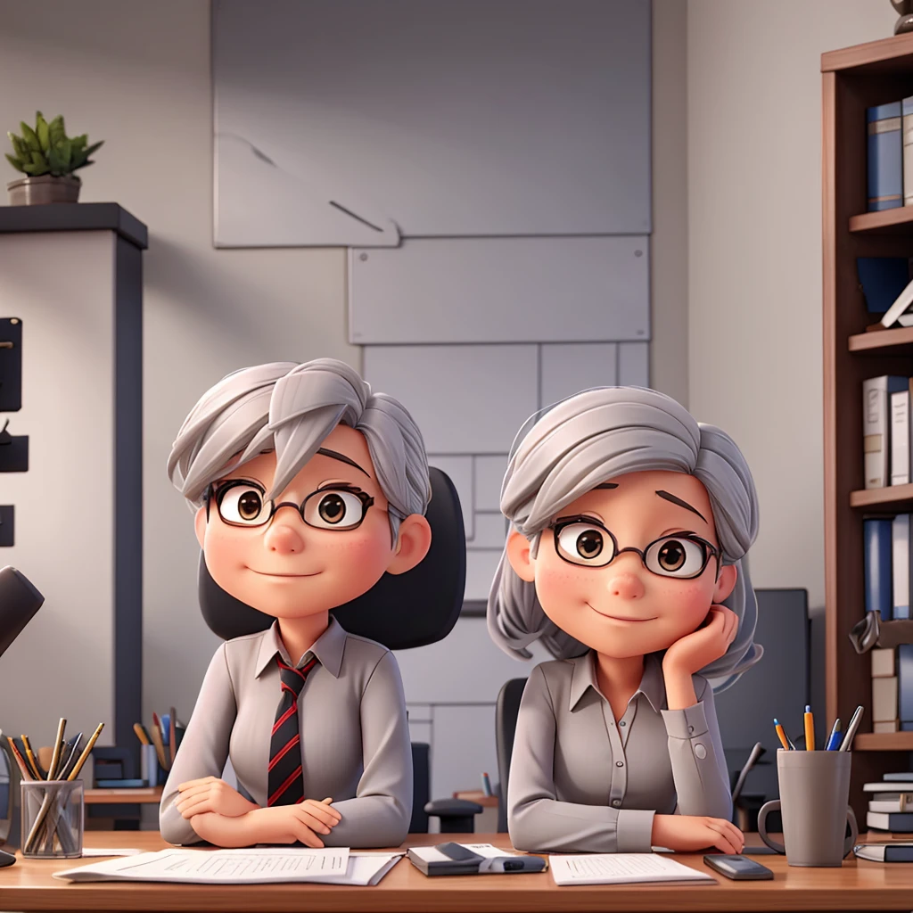 gray hair sitting at office desk