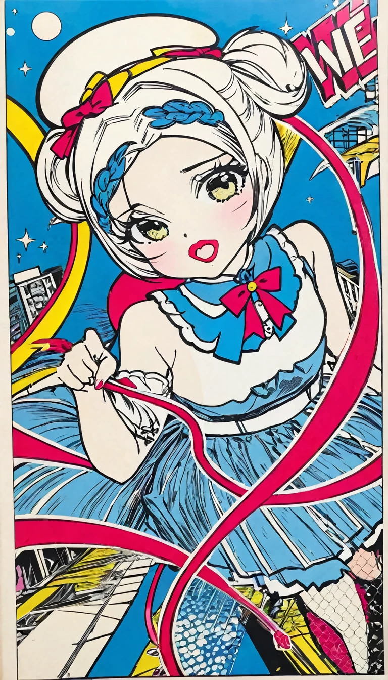 With rough pen strokes、Twin-tailed Girl、vintage comic book