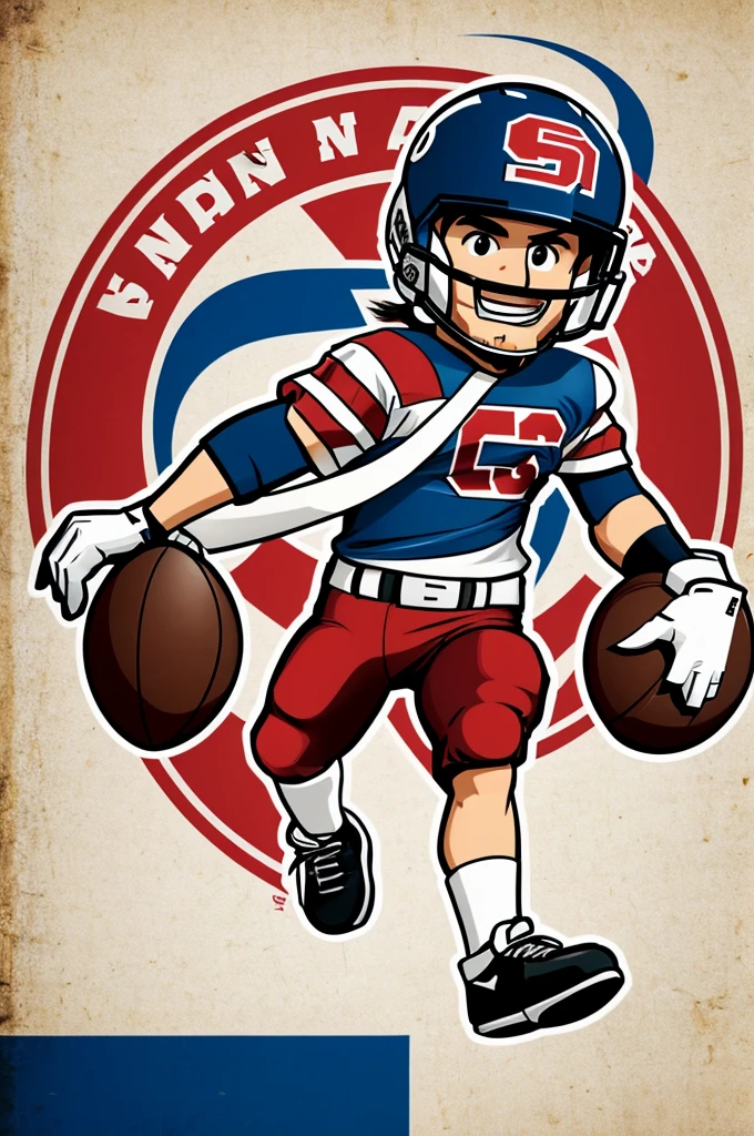 Create a logo mascot with an American football and underneath it have letters that say “mini super tochero” that is animated