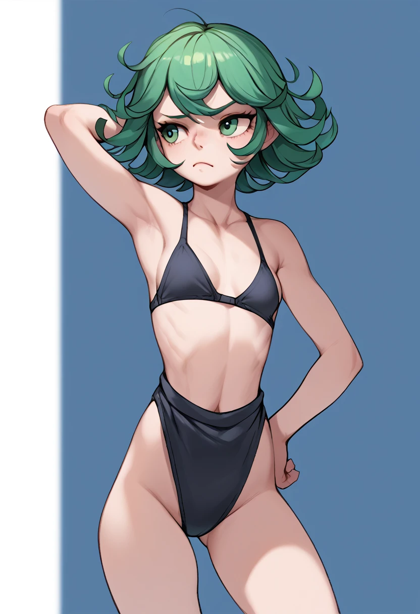 1girl, floox style, tatsumaki(One punch man),green hair,fully body, (perfects eyes),(perfect eyes, detailed eyes, beautiful eyes)), score_9, score_8_up, score_7_up, score_6_up, score_5_up, score_4_up, 1girl,nsfw, masterpiece, detailed,female ,white background,female,curvy, female,curvy,huge thighs, white background,bikini,black bikini,nipple,micro bikini,small breasts,