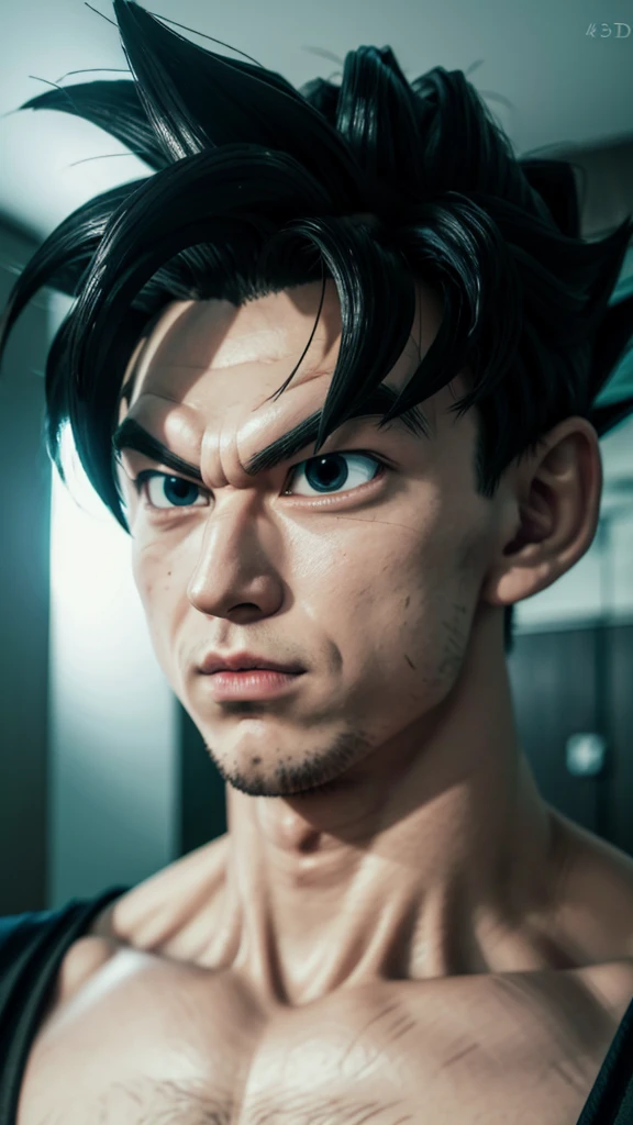 Create a Dragon Ball character in 4k 3d quality MALE LOOKING FACING THE CAMERA IN THE IMAGE THE CHARACTER'S WHOLE BODY APPEARS TRANSFORMING INTO A SUPER SAYAJIN 4