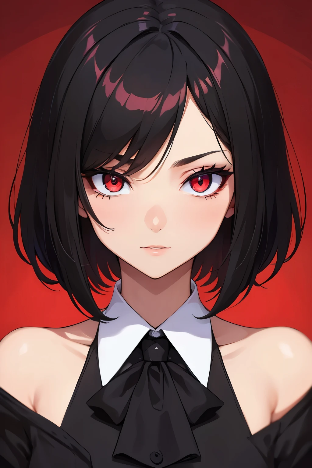 personal secretary of lord lucifer, eyes red, cut hair black