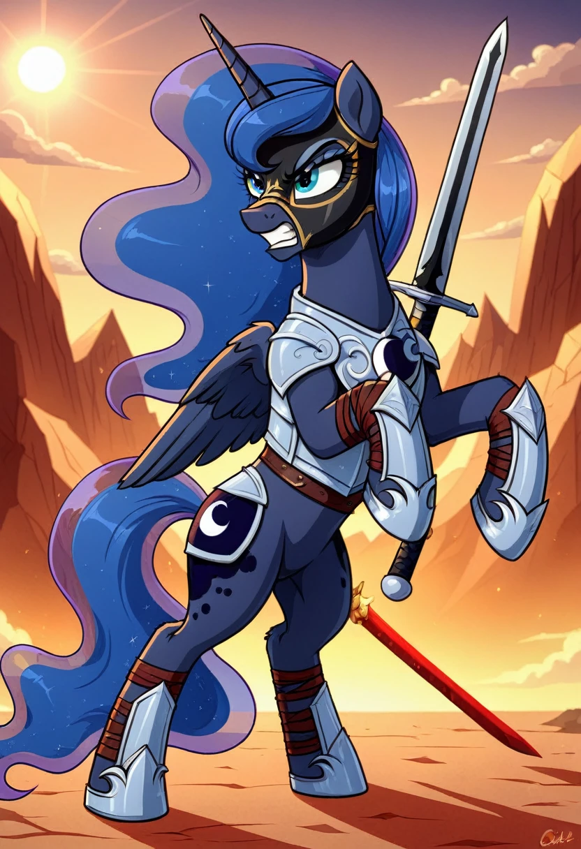 Pony Prince Luna Black .black head mask  angry in the  armor fight sword  Womans pony
