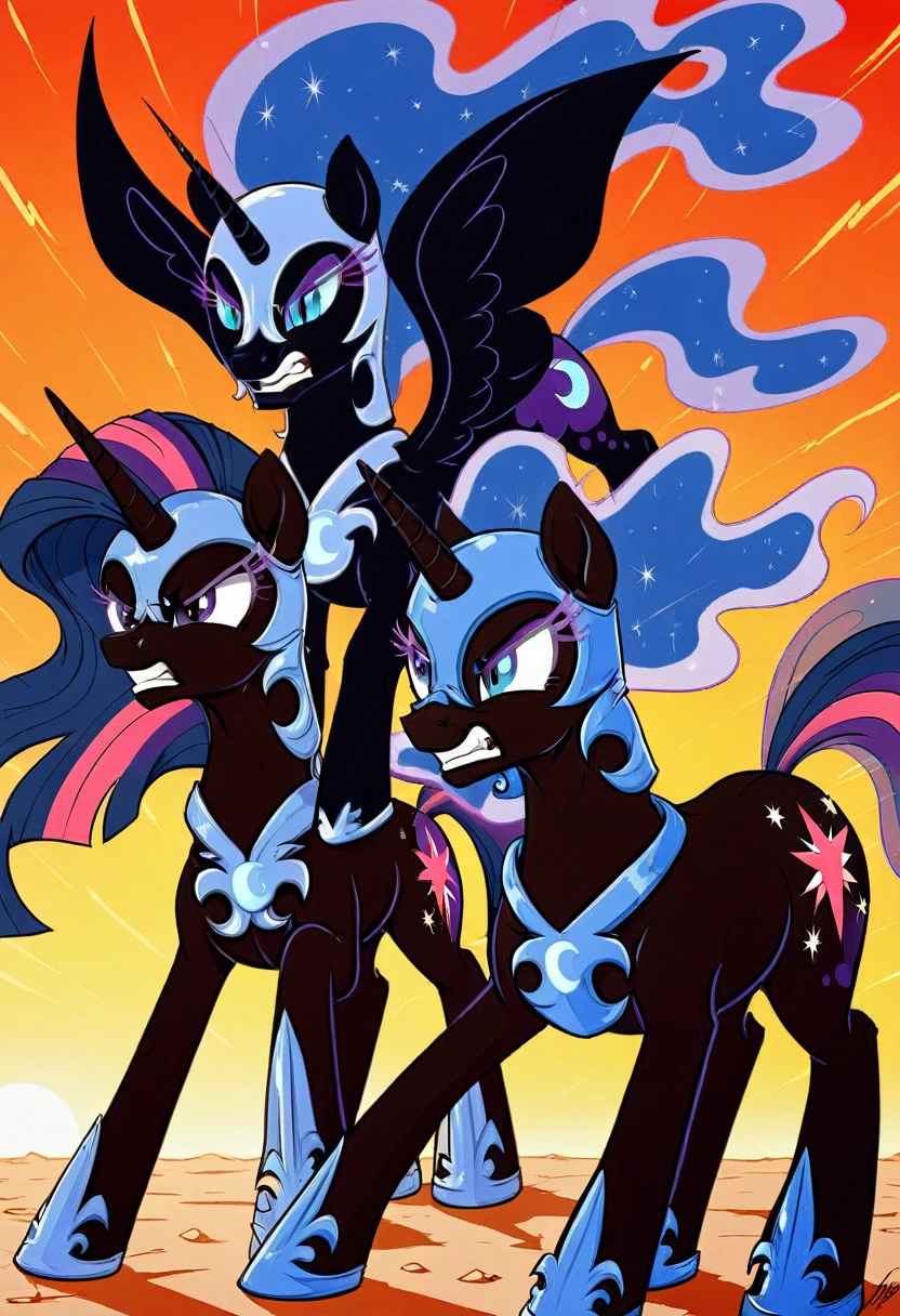 Pony nightmare moon Black .black head mask angry in the armor fight Twilight sparkle