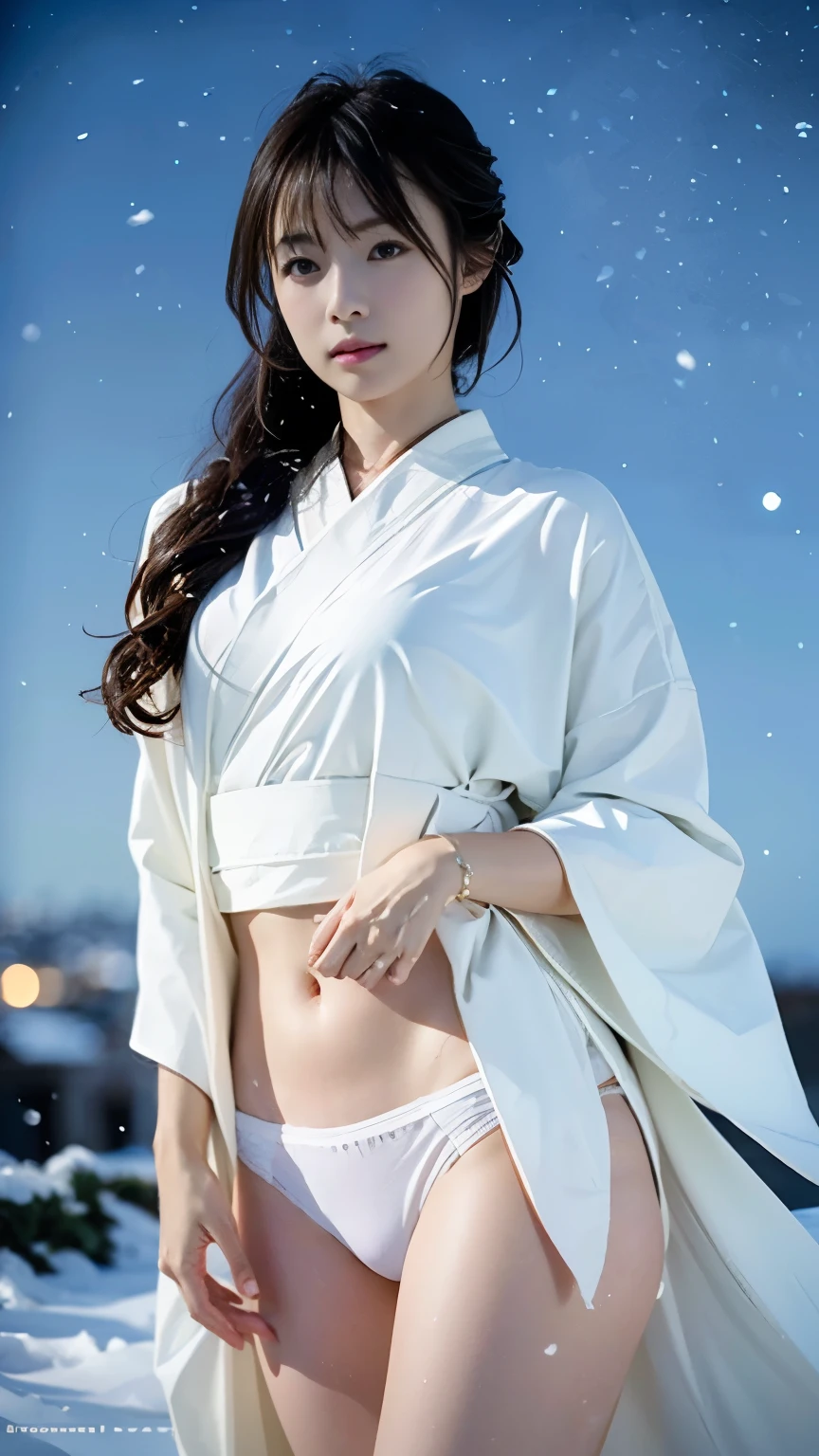 Official art, 统一 8k 壁纸, ultra-detailliert, Beautifully Aesthetic, masterpiece, top-quality, girl with, High ,A dark-haired, japanes,dynamic ungle, Cowboy Shot, bright colour, (half: 1.2), (Dreams: 1.5), (Han Feng: 1.5),reallistic,a picture,A sexy,fullnude,Soft look,erotick,The location is Mount Everest,snow blowing,Underwear is blue,no clothe
