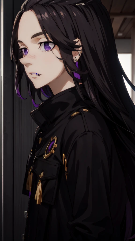 delicious, straight and long black hair, piercing purple eyes,