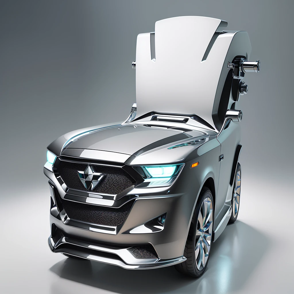 Toilet, made in automotive style. Детали Toiletа напоминают элементы автомобиля: front part of a sedan with headlights, radiator grille and wheels. Центральным элементом является узнаваемая эмблема на бачке Toiletа. The toilet is made in chromed dark brown color, which emphasizes its resemblance to a car. Рядом с ним находится Toilet в стильном корпусе. На стене закреплен держатель для toiletной бумаги, showing a roll of paper. The whole composition creates the impression of an expensive and exclusive design, High Quality, increased detail of elements, small and large parts, high-quality drawing, realism, a close up of a toilet with a chrome finish and chrome trim, gaming toilet, gaming chair as a toilet, portable potty, rgb gamer toilet, car design trends, toilet, the toilet is shiny, Futuristic chrome car, car concept, depicted as a 3D rendering, cool look, redneck, Futuristic car shot, gray metal housing, Bernardino May