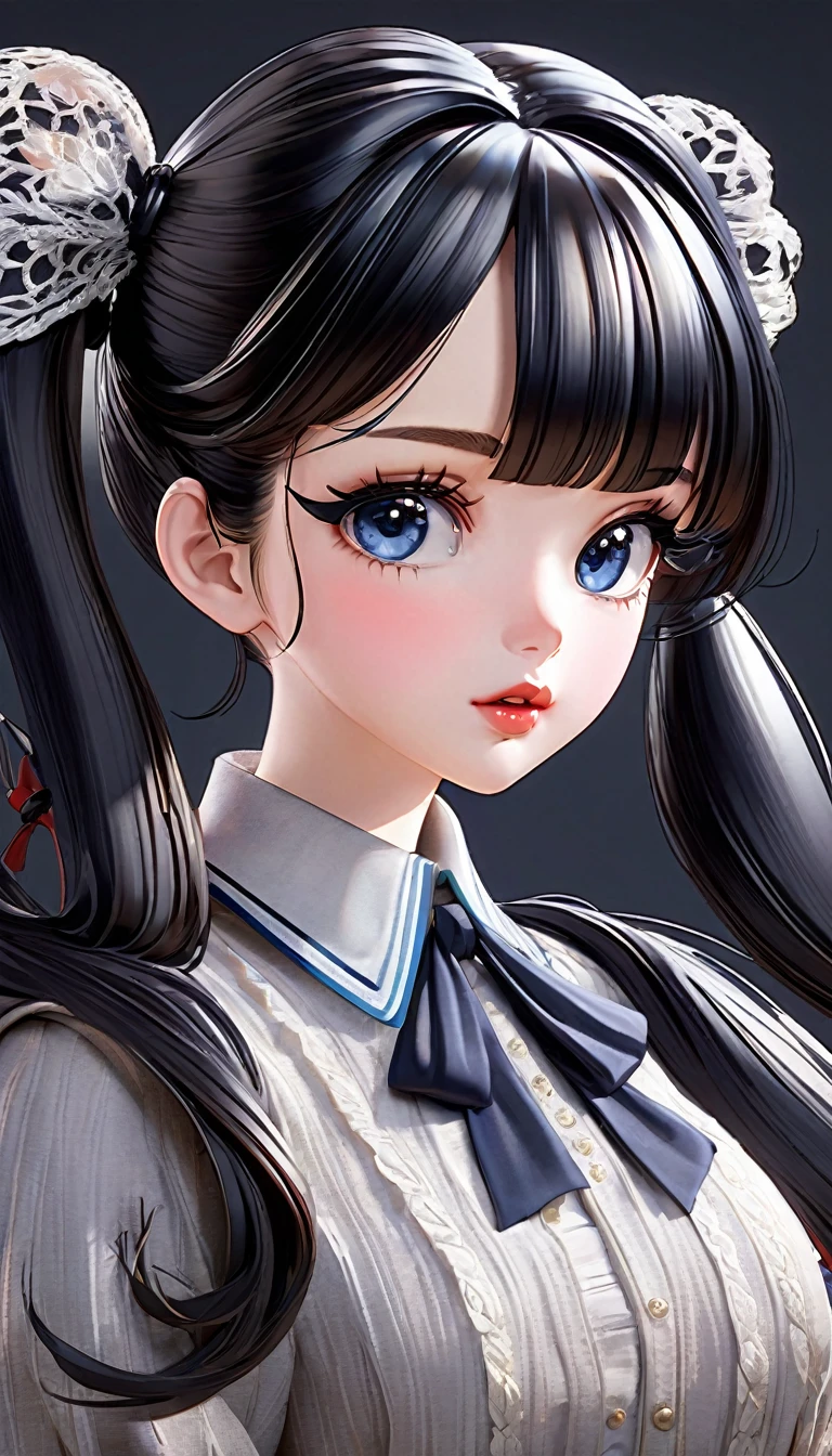 bust:1.5、Cute girl with twin tails、Vintage cartoon style、Messy pen strokes、Attractive look、Beautifully detailed eyes、Beautifully detailed lips、Highly detailed face、Long eyelashes、Intricate and detailed line art、Dynamic pose、Bright and vibrant colors、A warm, nostalgic palette、Dramatic lighting、Cinematic composition、masterpiece、Highest quality、8K、High resolution、Super detailed、Waiting for photorealistic to start