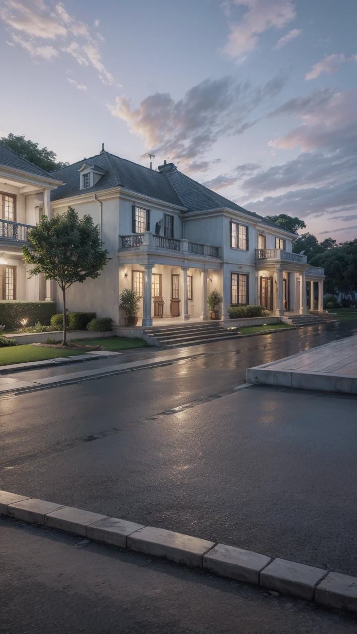 ((Colonial style house)), ((Lumion Pro rendering)), night lighting, cinematic quality