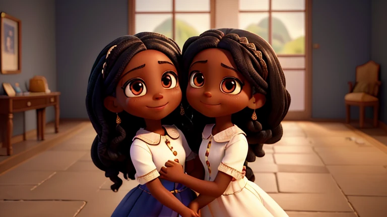 See Hadassa and Sophia black sisters hugging each other the next morning, huge eyes of mutual understanding. They commit to following the gods of Jesus, with holding hands and sincere smiles, in a room lit by the sun
