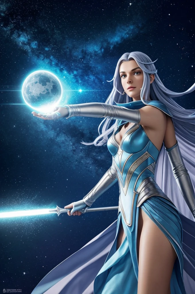The color is light blue with silver sparkles that shine..
4. Astra has a tall and slender body, with two long and thin arms.
4. Their hands have four long, flexible fingers that move with great dexterity..
5. Astra's legs are long and muscular, allowing you to move with agility.
6. It has a short, hairy tail that it uses to maintain balance..
7. Astra has two large golden eyes that can see in the dark..
8. Your mouth is small, with thin lips, which gives it a more delicate and serene appearance.
9. His ears are large and pointed, allowing you to hear sounds at great distances.
10. The nose is small and turned up.
11. Astra can teleport great distances.