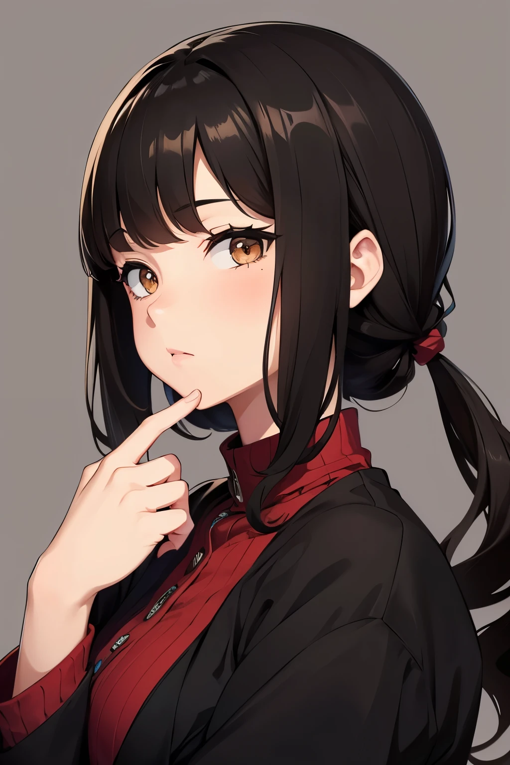 brown eyes, large and wavy black hair
