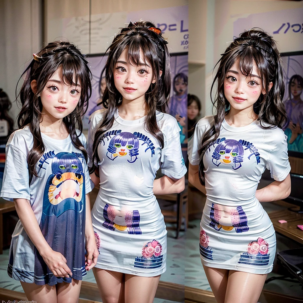 White and Bright Red, (Masterpiece 8K TopQuality:1.2) (ProfessionalPhoto:1.37) ExtremelyDetailed (((a KAWAII girl's Face Printed on T-shirt:1.4))) oversized t-shirt  BREAK  (((NOGIZAKA FaceVariations))), Extremely Detailed very KAWAII FaceVariations, Childish CaptivatingGaze Stunning ParfectEyes ElaboratePupils with (SparklingHighlights:1.28), DoubleEyelids with (Detailed Voluminous LongEyelashes:0.88), Small GlossyRedLips with BeautifulDetails, CoquettishTongue, PUNIPUNI RosyCheeks, Radiant PearlSkin with Transparency, Glowing DowneyHair . { (Dynamic Joyful expressions LifeLike Rendering:1.4) | (:d) }, (large eyes:-1) . 