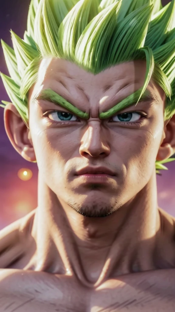 A male character from the Dragon Ball universe, in high quality 4K 3D, looking directly at the camera. The character is in the process of transforming into the Super Saiyan 4 form, with the whole body visible in the image, highlighting the intensity and power of transformation. Expressive, realistic details are essential to convey the magnitude of change." highlighting that the character is seen from the front and the entire body appears in the image