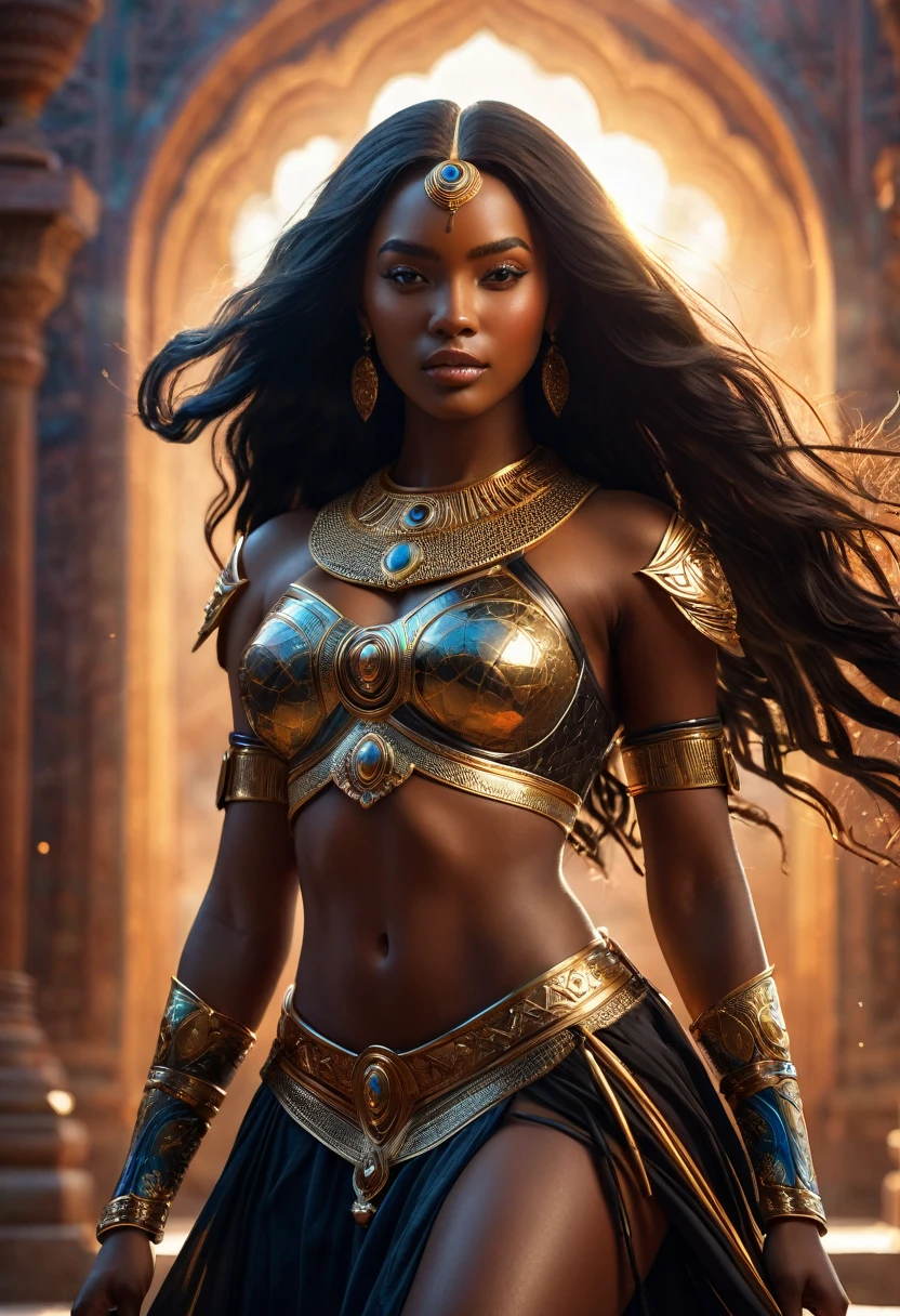 Novel in ancient kingdom of Ashanti, a beautiful young darkskin woman with (((a long black hair young queen))) with (((a young european king with bright skin and light brown hair))), fighting with luminous swords and lances, (((very beautiful))), perfect faces, whole body, romantic scene, romantic Way, sexy couple, 8K, extremely detailed, (high quality, realistic, photorealistic: 1.37), Full body, ideal proportions and defined complexion, meticulously crafted features, unreachable beauty, perfection, artistic masterpieces, vivid realism, hyper-detailed sculptures, war, chaotic scene, life-like forms, truly awe-inspiring, impeccable craftsmanship, pure radiance, ethereal beauty, delicate contours, striking poses, sublime beauty, subtle nuances, dynamic compositions, vibrant colors, perfect lighting, soulful expressions, celestial aura, majestic presence, dreamlike atmosphere, unmatched gdetailed octane render trending on artstation, 8 k artistic photography, photorealistic concept art, soft natural volumetric cinematic perfect light, chiaroscuro, award - winning photograph, masterpiece, oil on canvas, beautiful detailed intricate insanely
