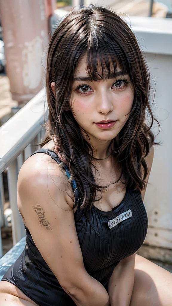 ((Beautiful Face:1.4)), (Purelos Face_v1: 1.0), Half Body,((White simple background)), Front lighting, Intricate details, Exquisite detail and texture, One girl, alone ,(young), Facial highlights, Upper Body, Detailed face, (((Natural big breasts:1.0))),((School Swimsuit:1.0))