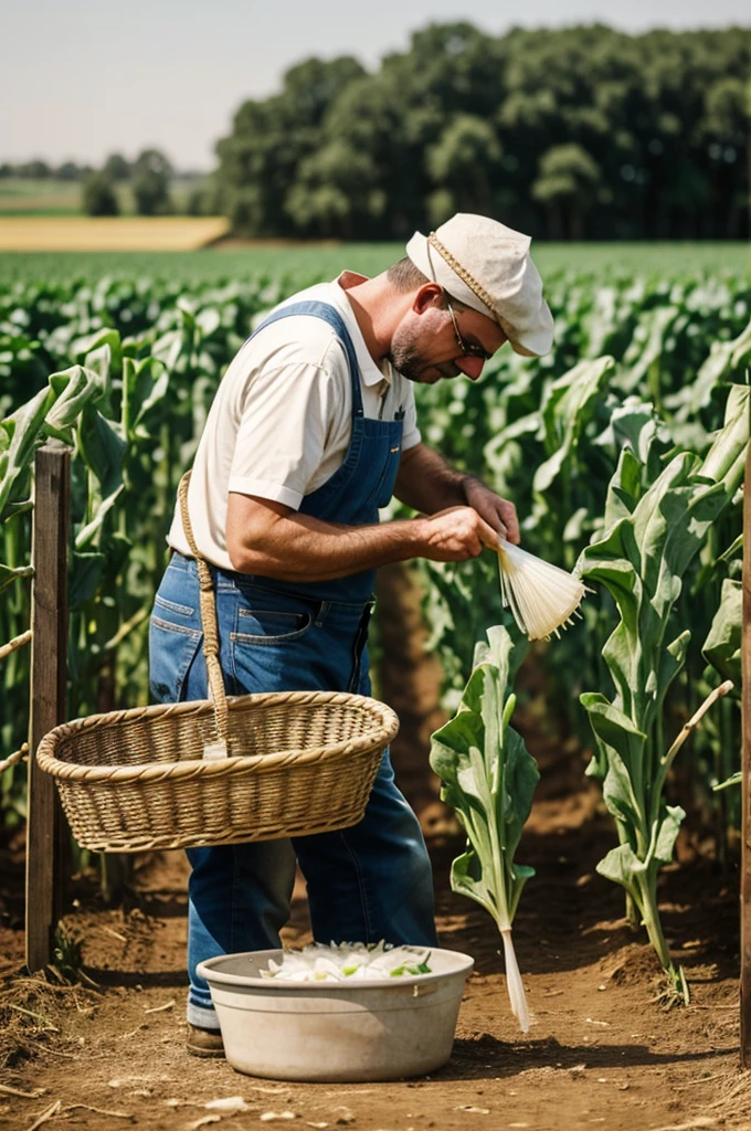 Farmer cutting onions