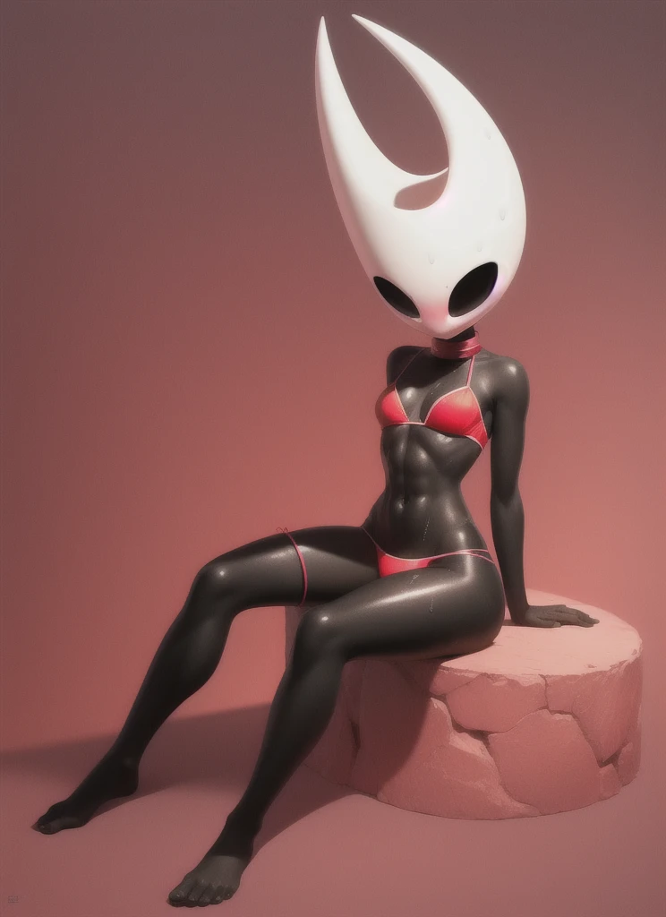 hornet, cute, chibi, no feet, furry girl, slim,anthro, thread, solo, red panties, bare feet, sits, hands behind his back , full body, red tango panties, Red lace bra, high,(best quality), (detailed dark cave background:1.2), looking at viewer, flat colors, big breasts, no nipples, no vagina, sexy body, abs, (blushes 1.5), underboob, slightly bulging through the panties, skinny legs, muscular abs on the stomach, sweating, red collar