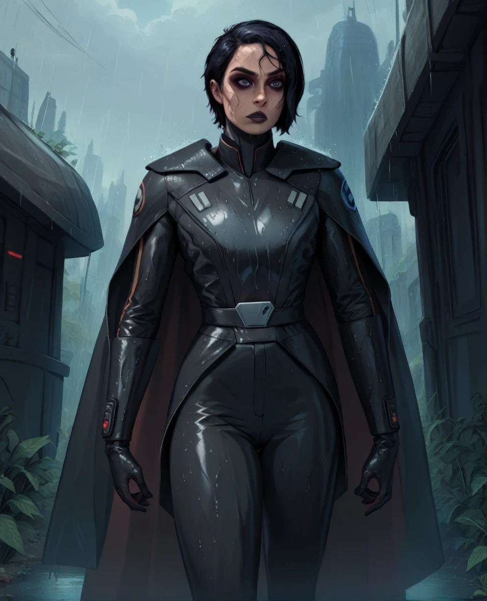 score_9,score_8_up,score_7_up,score_6_up, Black woman sabine wren ,,black hair, FULL body, wet, armor,gloves,black bodysuit,black cape,belt,rain, science fiction,sith base, star wars, outdoors, rain, solo,fflixbag wearing armor sabine wren
space_girl
