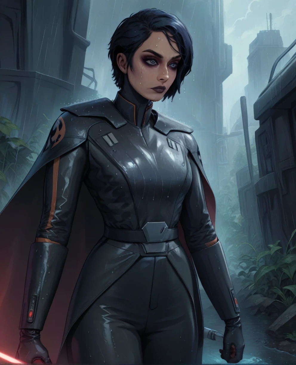 score_9,score_8_up,score_7_up,score_6_up, Black woman sabine wren ,,black hair, FULL body, wet, armor,gloves,black bodysuit,black cape,belt,rain, science fiction,sith base, star wars, outdoors, rain, solo,fflixbag wearing armor sabine wren
space_girl
