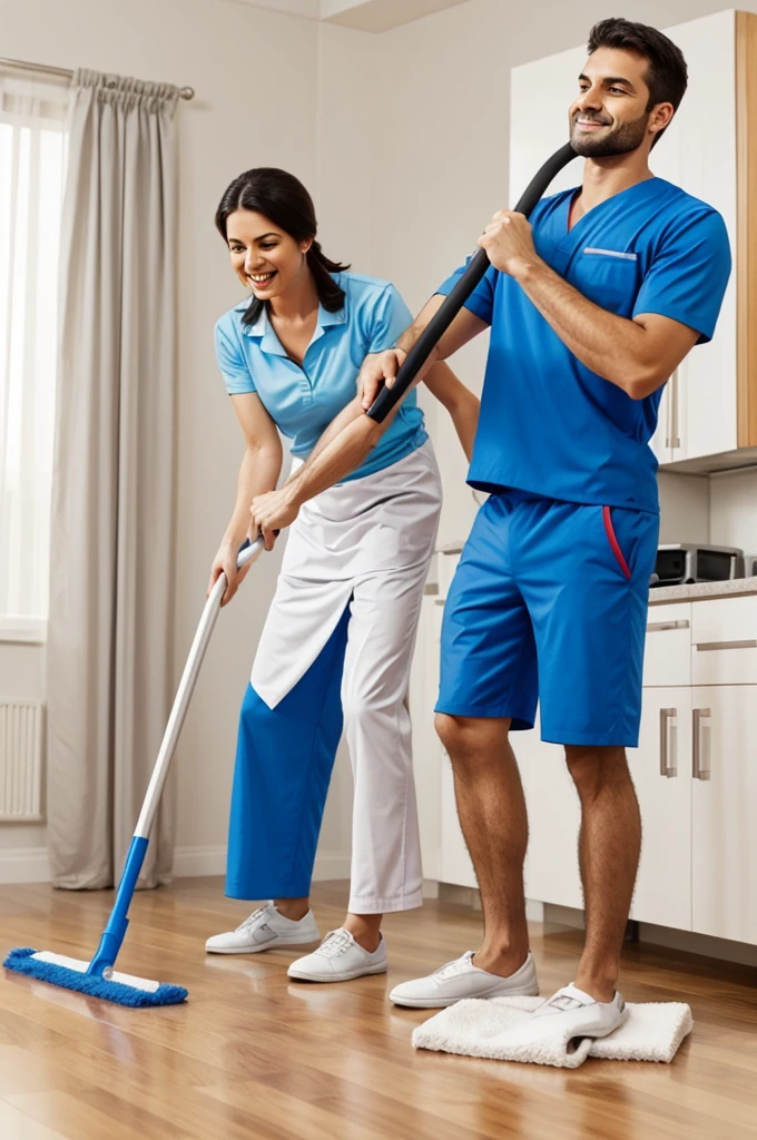A male physiotherapist doing housework funny image