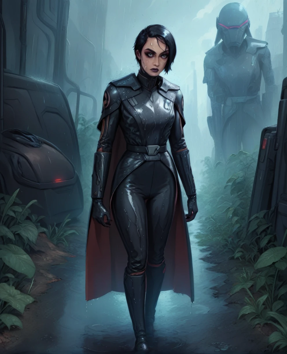 score_9,score_8_up,score_7_up,score_6_up, Black woman sabine wren ,,black hair, FULL body, wet, armor,gloves,black bodysuit,black cape,belt,rain, science fiction,sith base, star wars, outdoors, rain, solo,fflixbag wearing armor sabine wren
space_girl
