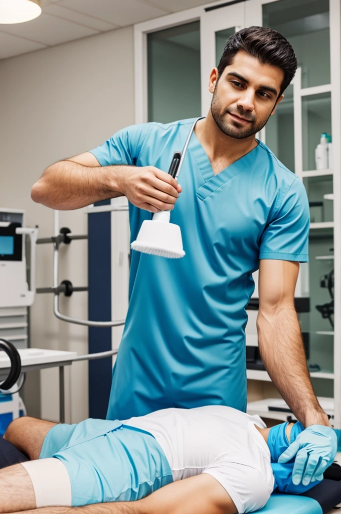 A male physiotherapist doing cleaning funny image 