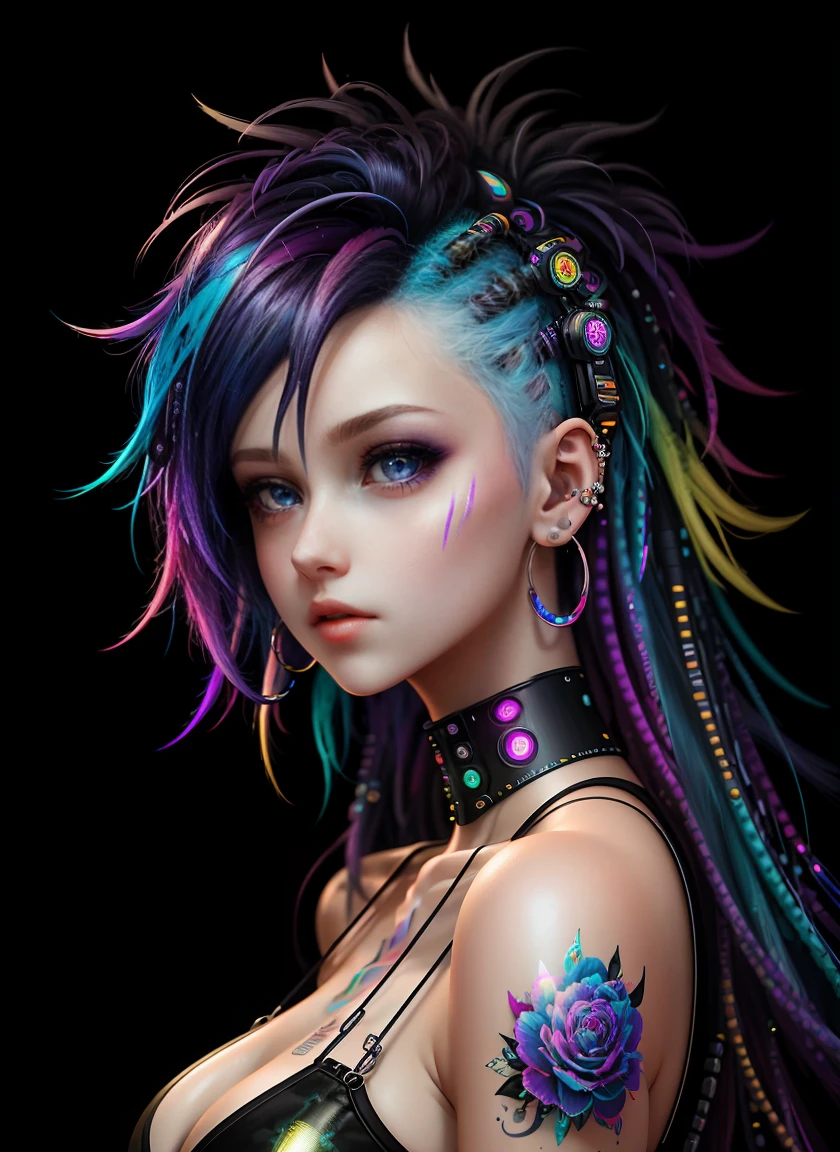 ((Best Quality)), ((Masterpiece)), ((realist)), (detailed), (1 girl), ((whole body:1.4)), woman with colorful hair and piercings, cyberpunk dreamy girl, 4K digital art with high level of detail, awesome digital illustration, Stunning work of art in 8k, colorful digital fantasy art, colorful and dark, Beautiful digital artwork, colorful digital painting, cyberpunk digital anime art, girl with light wave, HD 8K digital wallpaper art, beautiful digital painting