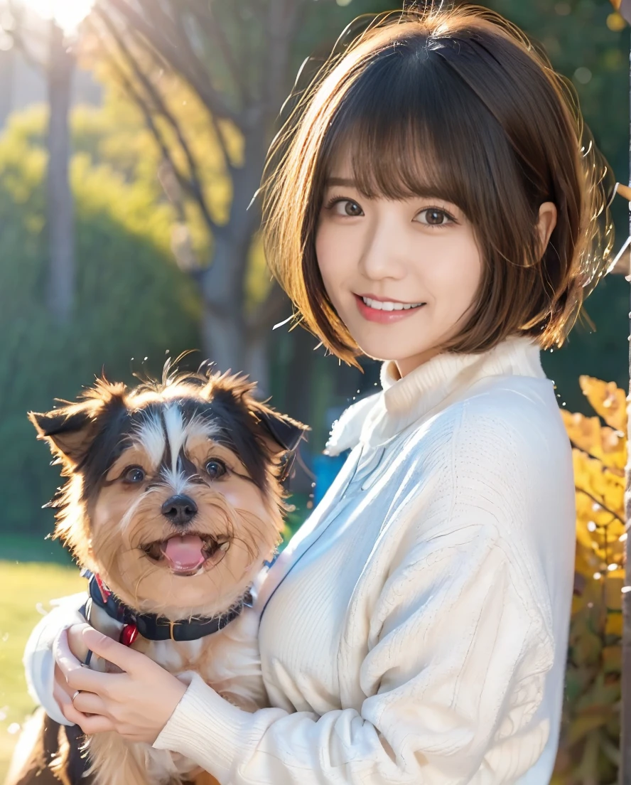 Being with a dog、A girl and a dog warming themselves by a bonfire、Lens flare、Hair blowing in the wind、Medium Short Hair、、Expressing the whiteness of one&#39;s breath、Photo from the waist up、Night city illumination shot、Cowgirl Shot、Fur coat、豪華なグレーのミンクのFur coat、Wear fine leather boots、Luxury Bags、Inner turtleneck、Silver necklace and small silver earrings Millionaire style:1.4））、Full body photo、smile、 Caustics、Highly detailed photos、Very beautiful woman 、Ample breasts、No makeup、(8K、RAW Photos、Highest quality、masterpiece:1.2)、(Realistic、Realistic)、1 Girl、((Medium Short Hair、Midwinter、Cold region Snow falling、The wind is blowing、Fluttering Hair、Blur the background、Colorful illuminations、Looking into the camera:1.4))、
