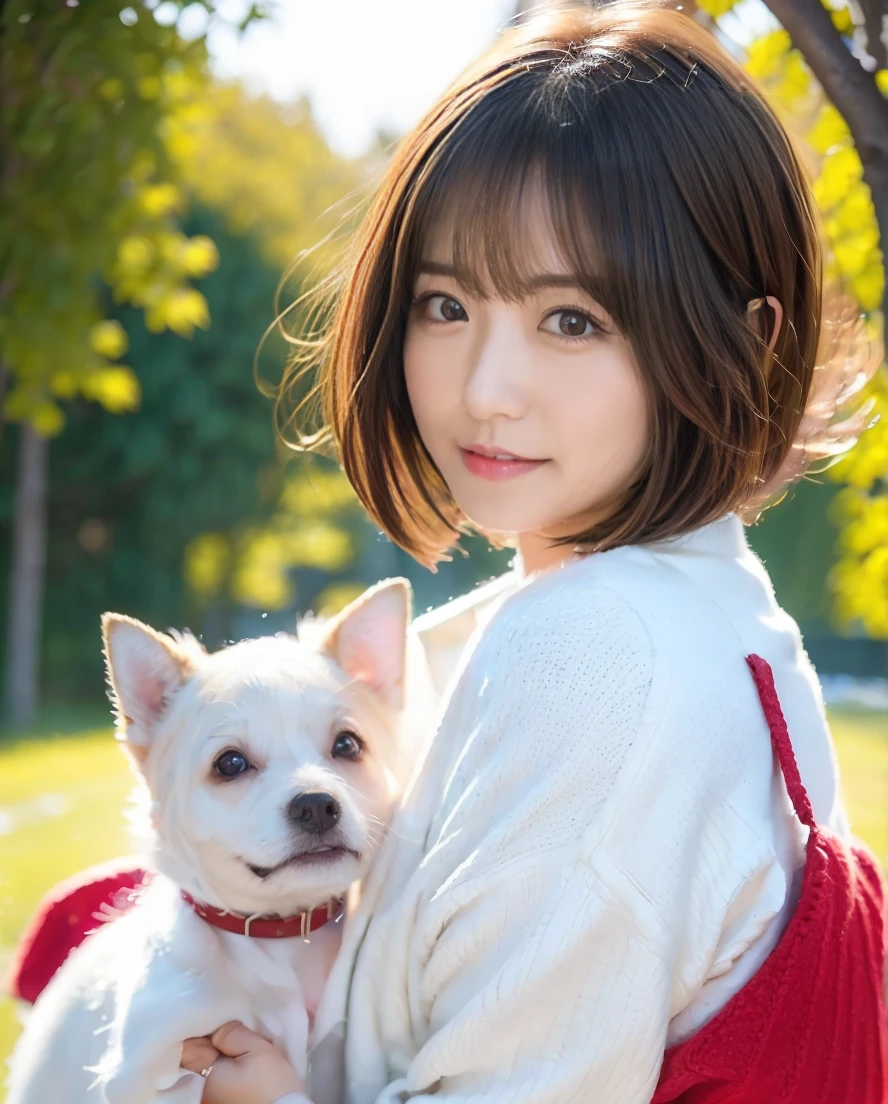 Being with a dog、A girl and a dog warming themselves by a bonfire、Lens flare、Hair blowing in the wind、Medium Short Hair、、Expressing the whiteness of one's breath、Photo from the waist up、Night city illumination shot、Cowgirl Shot、Fur coat、豪華なグレーのミンクのFur coat、Wear fine leather boots、Luxury Bags、Inner turtleneck、Silver necklace and small silver earrings Millionaire style:1.4))、Full body photo、smile、 Caustics、Highly detailed photos、Very beautiful woman 、Ample breasts、No makeup、(8K、RAW Photos、Highest quality、masterpiece:1.2)、(Realistic、Realistic)、1 Girl、((Medium Short Hair、Midwinter、Cold region Snow falling、The wind is blowing、Fluttering Hair、Blur the background、Colorful illuminations、Looking into the camera:1.4))、