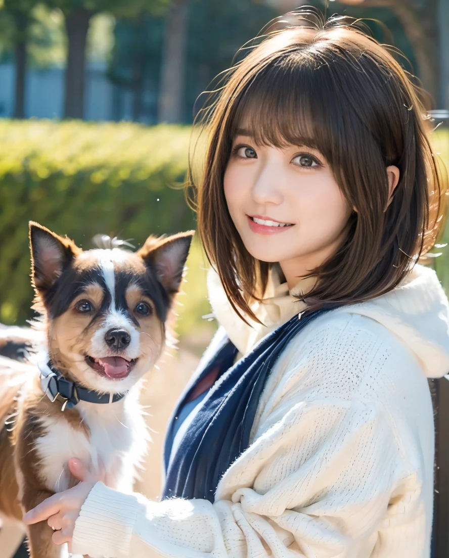 Being with a dog、A girl and a dog warming themselves by a bonfire、Lens flare、Hair blowing in the wind、Medium Short Hair、、Expressing the whiteness of one&#39;s breath、Photo from the waist up、Night city illumination shot、Cowgirl Shot、Fur coat、豪華なグレーのミンクのFur coat、Wear fine leather boots、Luxury Bags、Inner turtleneck、Silver necklace and small silver earrings Millionaire style:1.4））、Full body photo、smile、 Caustics、Highly detailed photos、Very beautiful woman 、Ample breasts、No makeup、(8K、RAW Photos、Highest quality、masterpiece:1.2)、(Realistic、Realistic)、1 Girl、((Medium Short Hair、Midwinter、Cold region Snow falling、The wind is blowing、Fluttering Hair、Blur the background、Colorful illuminations、Looking into the camera:1.4))、
