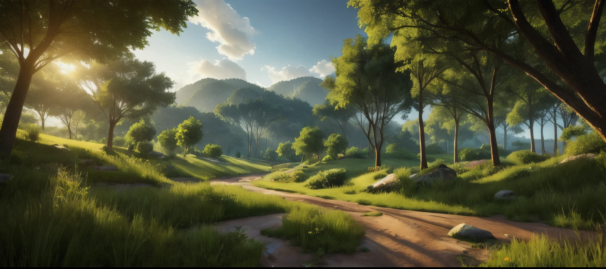 detailed, verdant and lush landscape, perfect quality, ray tracing, HDR