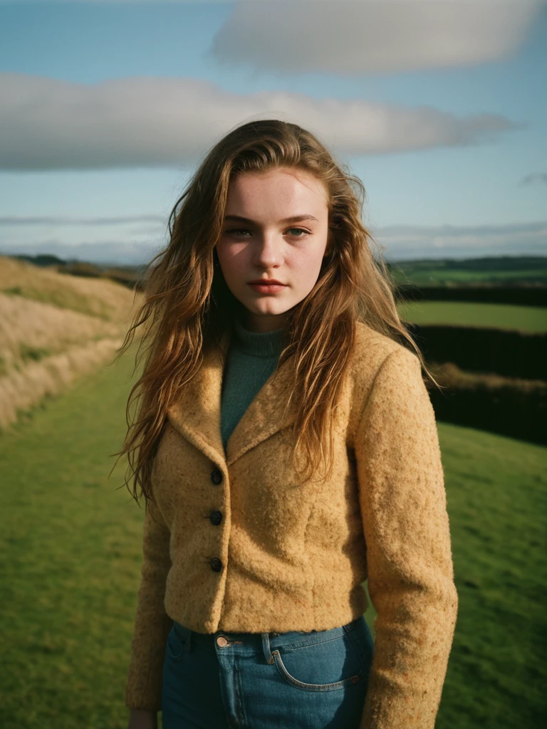best qualityer, glamor an 18 year old girl, Skinned, cor da Skinned, stand in the uk, northern Ireland, crimped, Shot on Leica M3 135mm f1.8 only