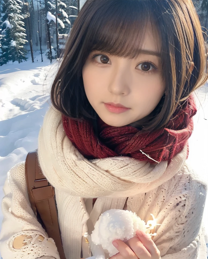 Girl warming herself by the bonfire Lens flare、Hair blowing in the wind、Medium Short Hair、Fluffy scarf in warm colors、Expressing the whiteness of one&#39;s breath、Photo from the waist up、Night city illumination shot、Cowgirl Shot、Fur coat、豪華なグレーのミンクのFur coat、Wear fine leather boots、Luxury Bags、Inner turtleneck、Silver necklace and small silver earrings Millionaire style:1.4））、Full body photo、smile、 Caustics、Highly detailed photos、Very beautiful woman 、Ample breasts、No makeup、(8K、RAW Photos、Highest quality、masterpiece:1.2)、(Realistic、Realistic)、1 Girl、((Medium Short Hair、Midwinter、Cold region Snow falling、The wind is blowing、Fluttering Hair、Blur the background、Colorful illuminations、Looking into the camera:1.4))、
