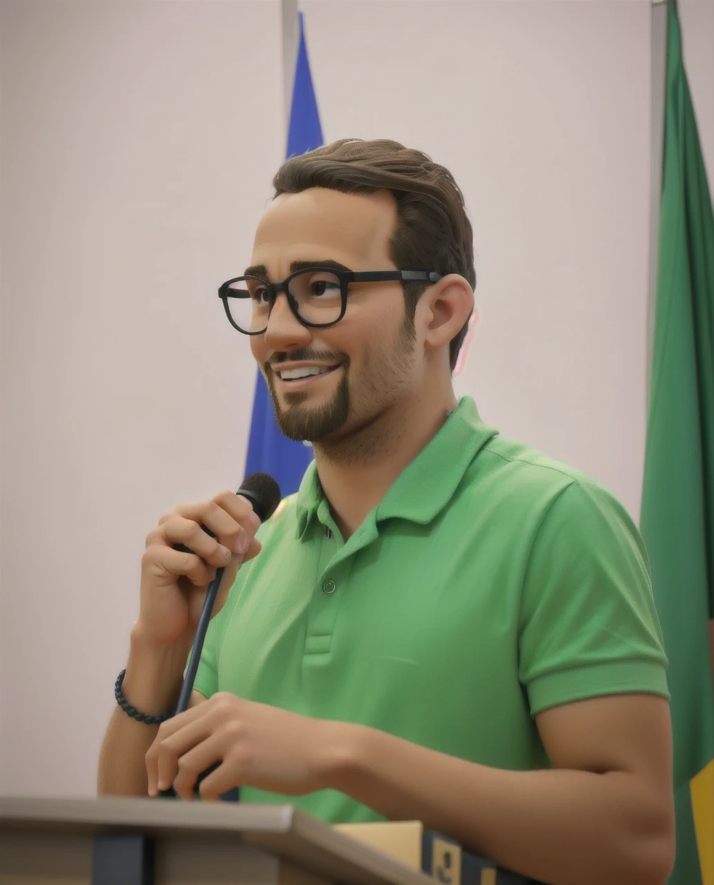 young man smiling in a plenary session with a short beard