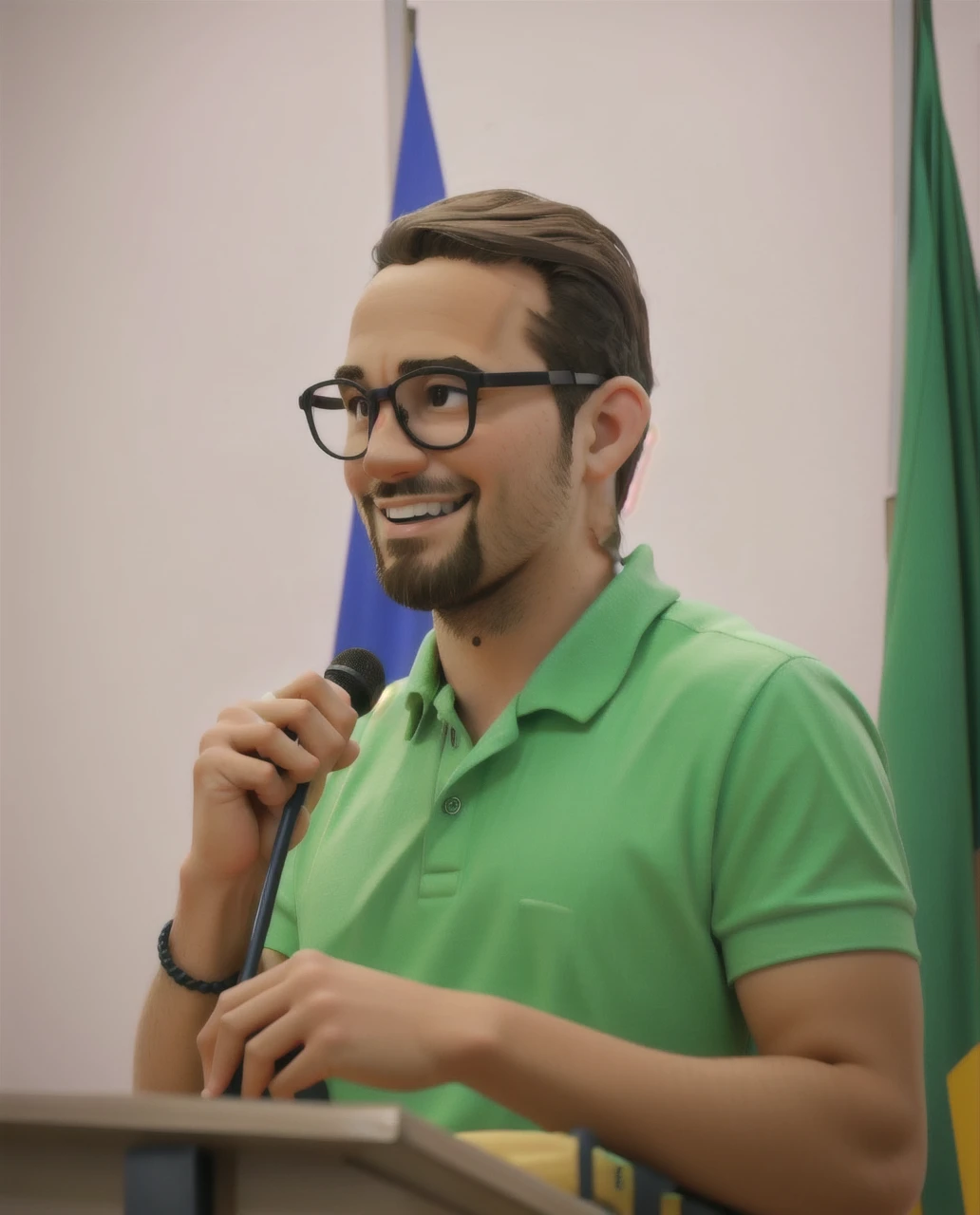young man smiling in a plenary session with a short beard